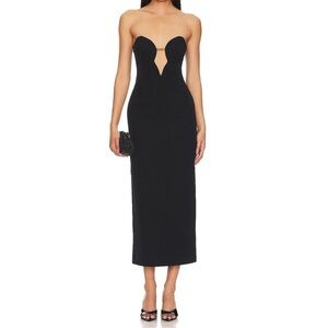 Eleni Gold Chain Black Midi Dress by Bardot